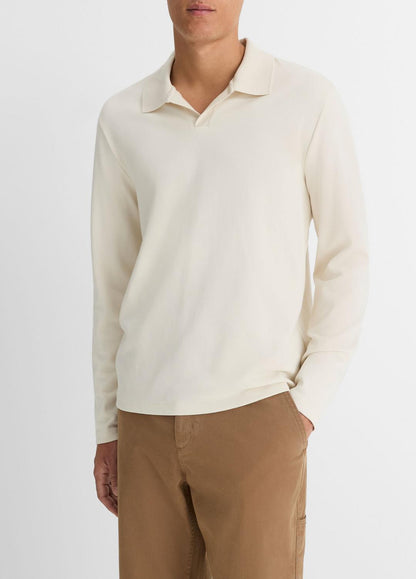 VINCE Men Milano Pima Cotton-Blend Johnny-Collar Shirt in Long Sleeve BONE