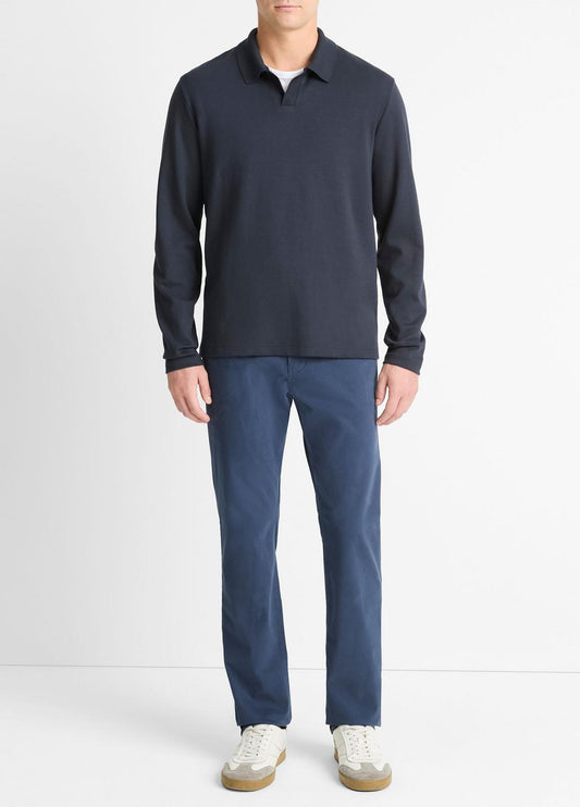VINCE Men Milano Pima Cotton-Blend Johnny-Collar Shirt in Long Sleeve COASTAL BLUE