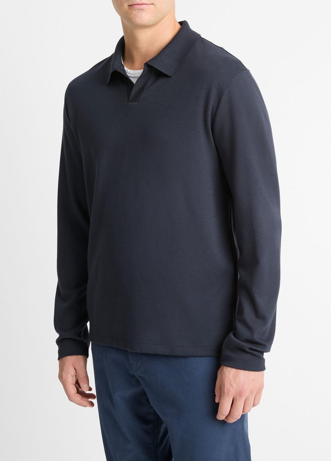 VINCE Men Milano Pima Cotton-Blend Johnny-Collar Shirt in Long Sleeve COASTAL BLUE