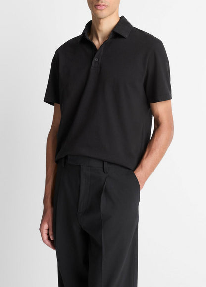 VINCE Men Garment Dye Cotton Polo Shirt in Short Sleeve TRUE BLACK