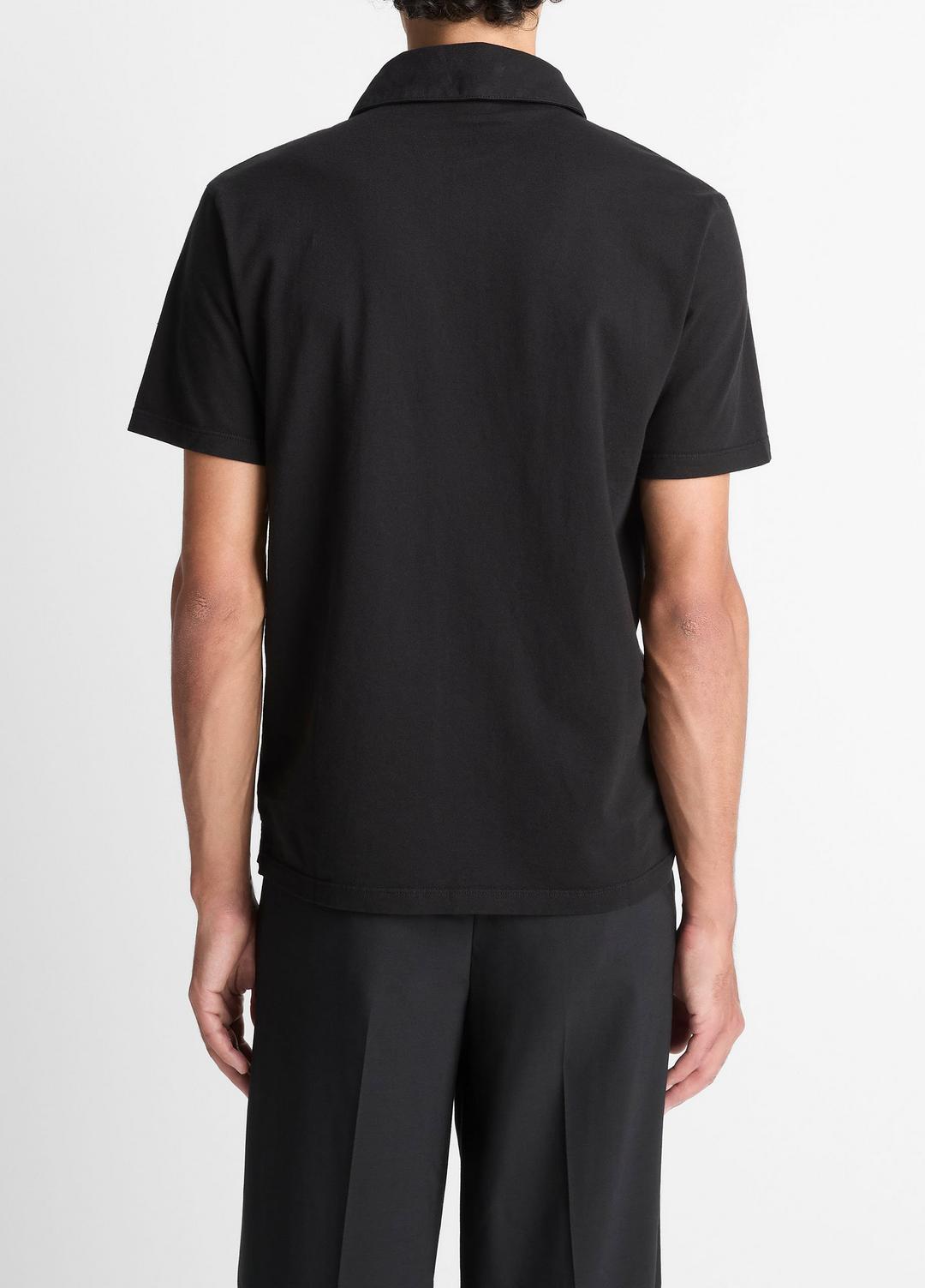VINCE Men Garment Dye Cotton Polo Shirt in Short Sleeve TRUE BLACK