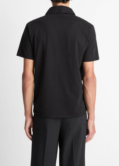VINCE Men Garment Dye Cotton Polo Shirt in Short Sleeve TRUE BLACK