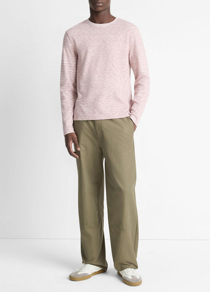 VINCE Men Space-Dye Cotton-Blend Long-Sleeve T-Shirt in Long Sleeve MALBEC/OFF WHITE