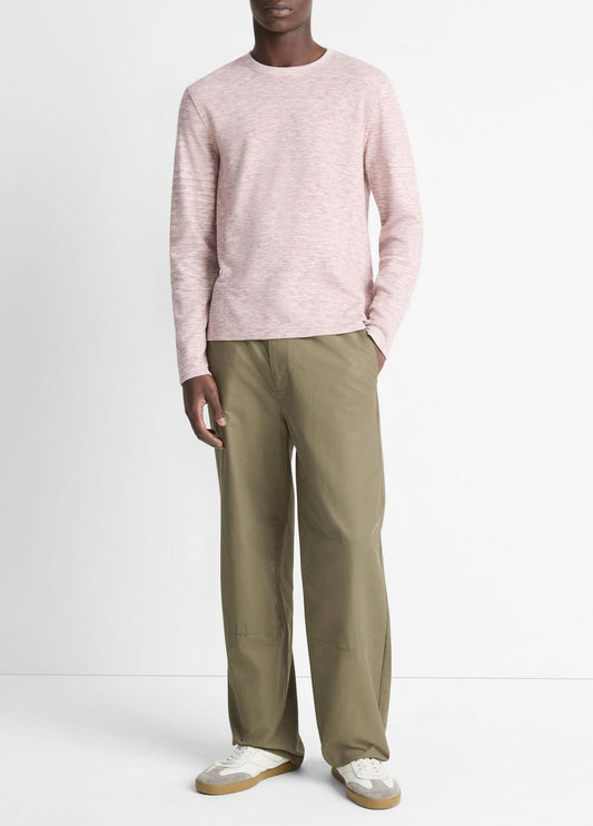 VINCE Men Space-Dye Cotton-Blend Long-Sleeve T-Shirt in Long Sleeve MALBEC/OFF WHITE