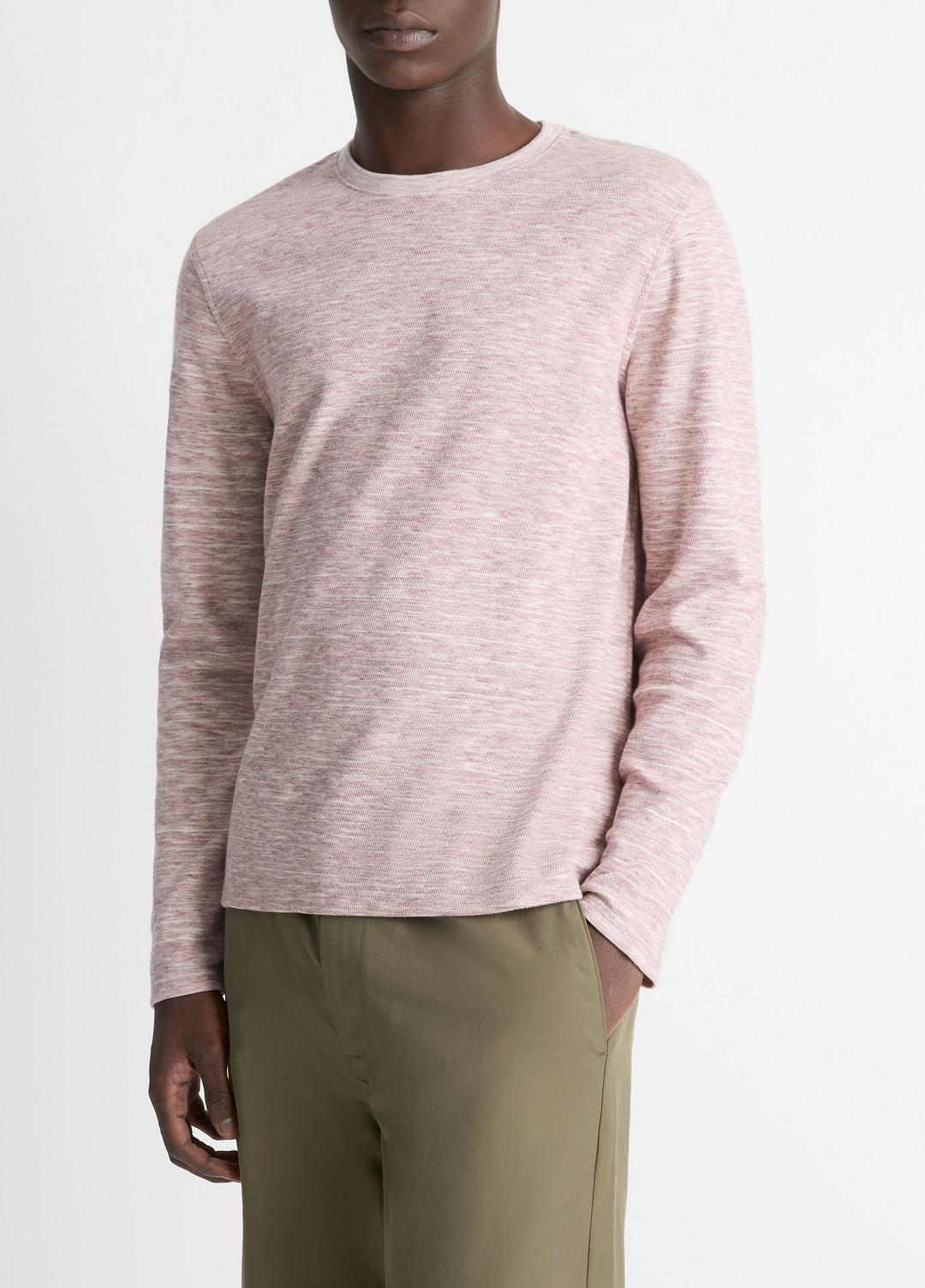 VINCE Men Space-Dye Cotton-Blend Long-Sleeve T-Shirt in Long Sleeve MALBEC/OFF WHITE