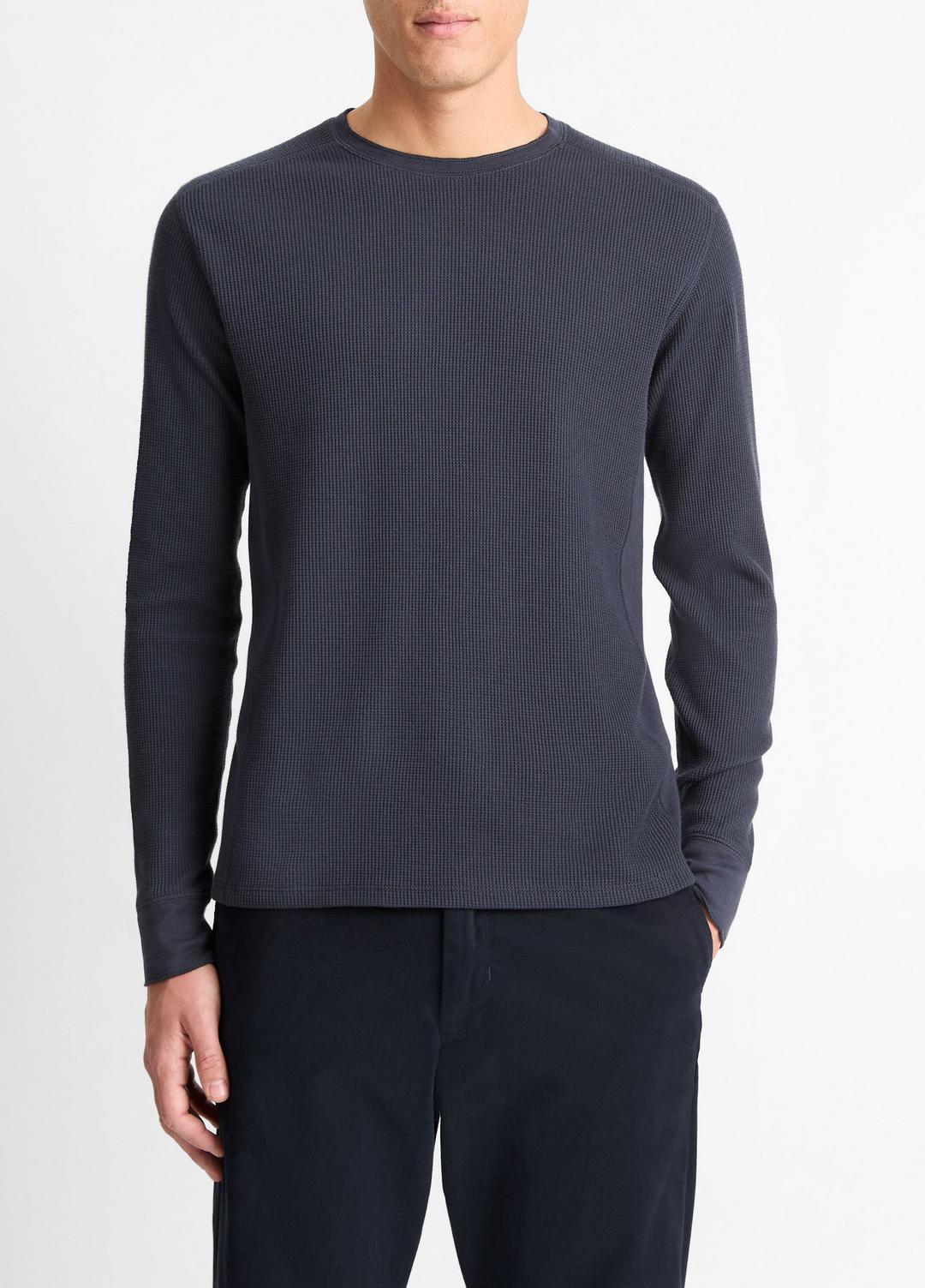 VINCE Men Pima Cotton-Blend Thermal Long-Sleeve Pullover in Long Sleeve COASTAL BLUE