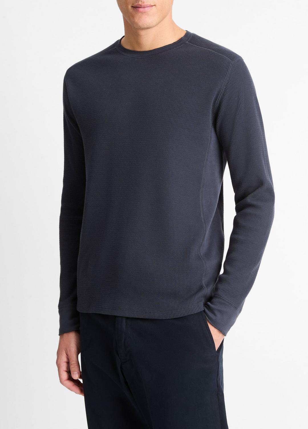 VINCE Men Pima Cotton-Blend Thermal Long-Sleeve Pullover in Long Sleeve COASTAL BLUE