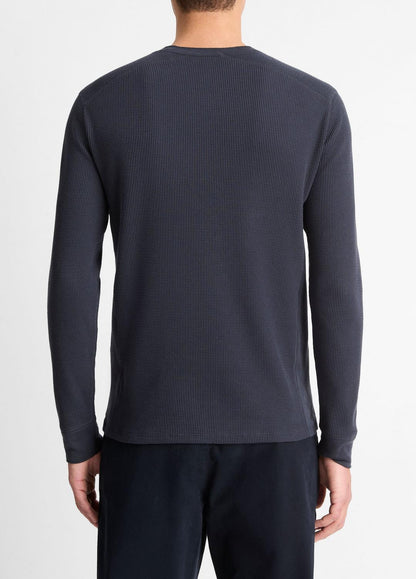 VINCE Men Pima Cotton-Blend Thermal Long-Sleeve Pullover in Long Sleeve COASTAL BLUE