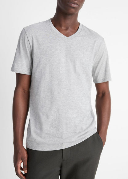 VINCE Men Pima Cotton V-Neck T-Shirt in Short Sleeve HEATHER STEEL