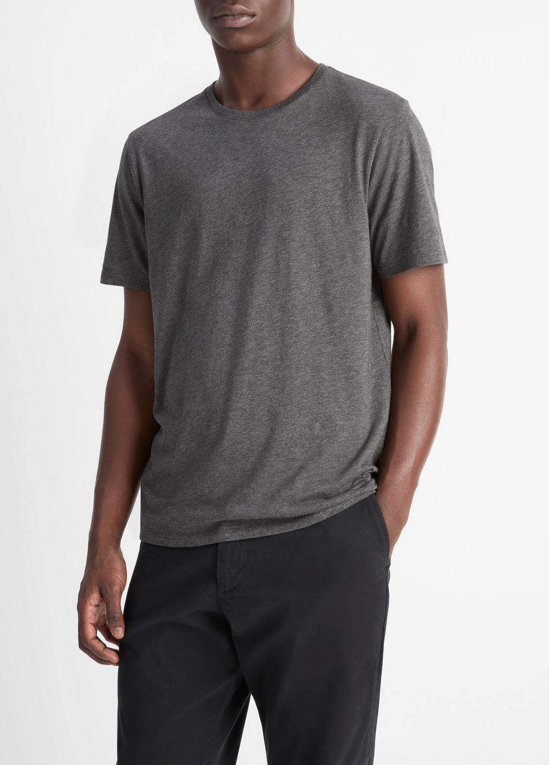 VINCE Men Pima Cotton Crew Neck T-Shirt in Short Sleeve HEATHER CARBON