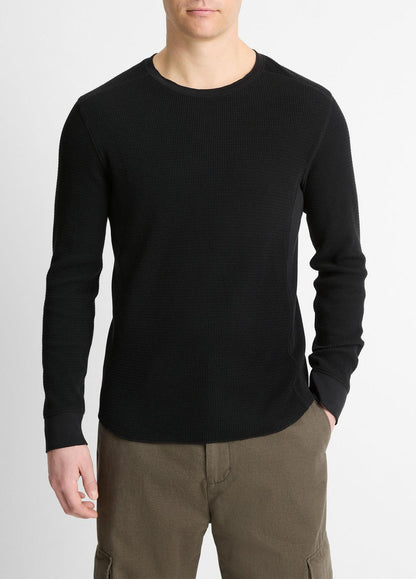 VINCE Men Pima Cotton-Blend Thermal Long-Sleeve Pullover in Long Sleeve BLACK