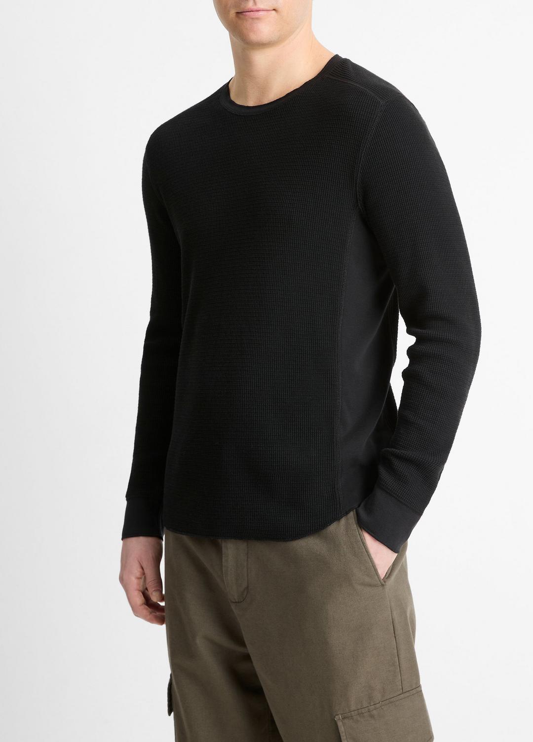 VINCE Men Pima Cotton-Blend Thermal Long-Sleeve Pullover in Long Sleeve BLACK