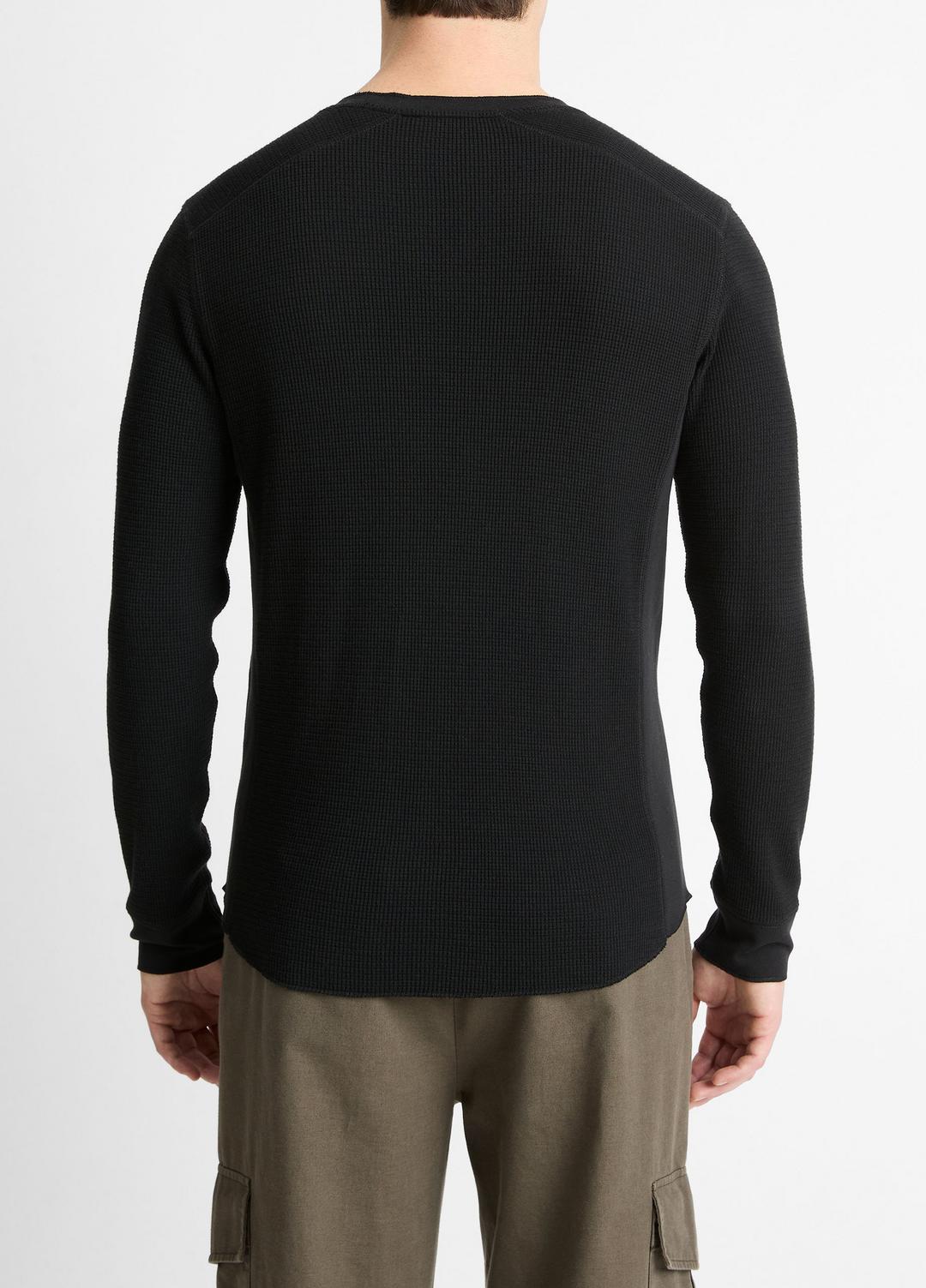 VINCE Men Pima Cotton-Blend Thermal Long-Sleeve Pullover in Long Sleeve BLACK
