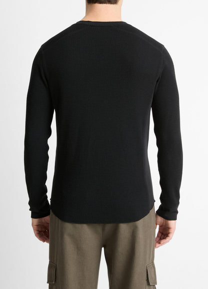 VINCE Men Pima Cotton-Blend Thermal Long-Sleeve Pullover in Long Sleeve BLACK