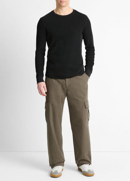 VINCE Men Pima Cotton-Blend Thermal Long-Sleeve Pullover in Long Sleeve BLACK