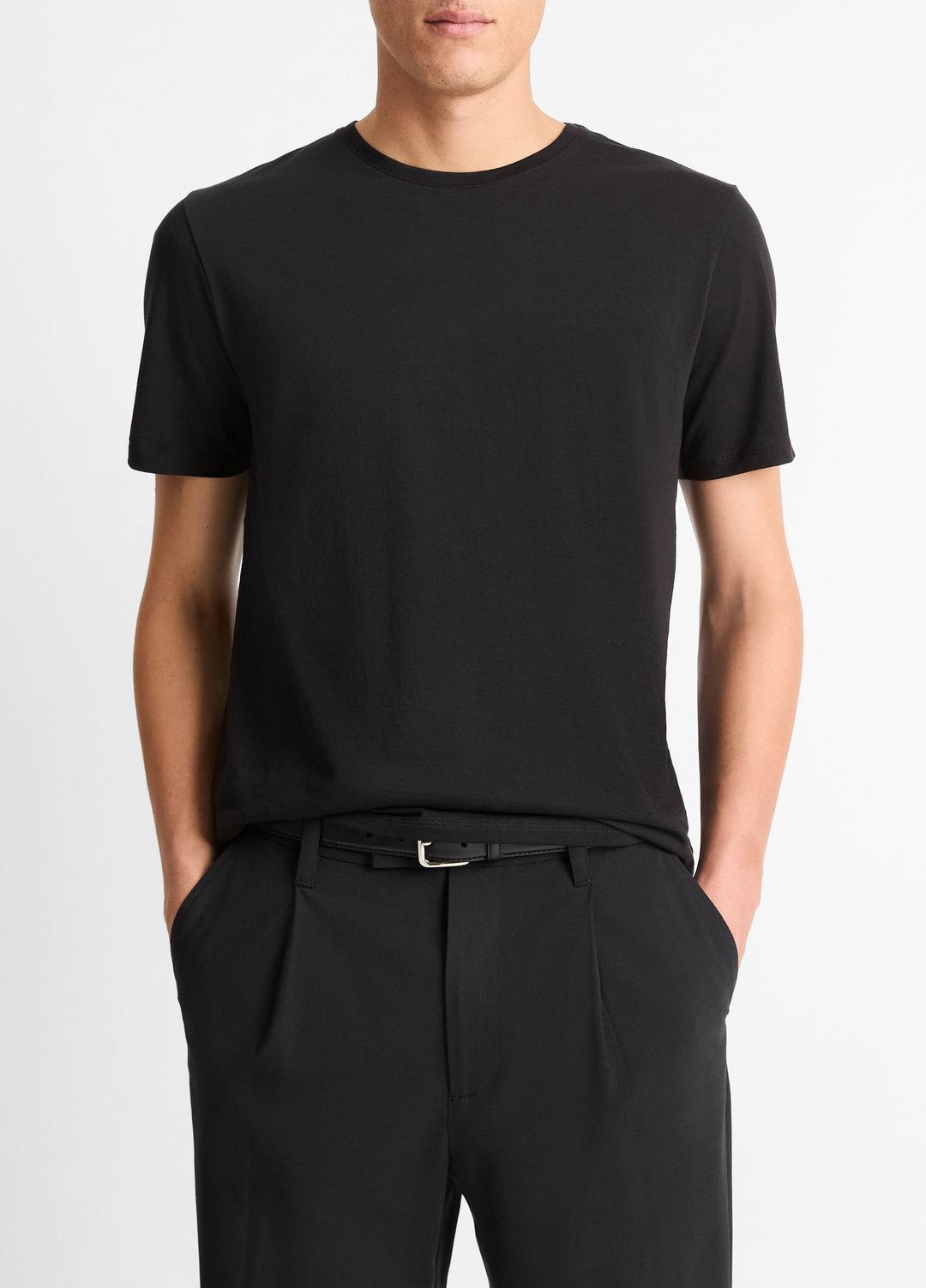 VINCE Men Pima Cotton Crew Neck T-Shirt in Short Sleeve BLACK