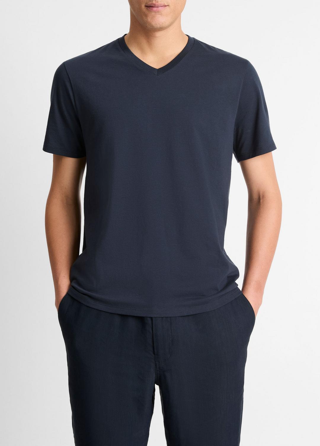 VINCE Men Pima Cotton V-Neck T-Shirt in Short Sleeve COASTAL BLUE