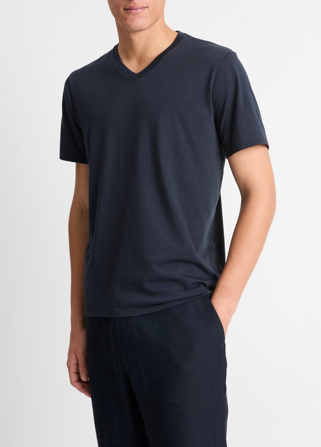 VINCE Men Pima Cotton V-Neck T-Shirt in Short Sleeve COASTAL BLUE