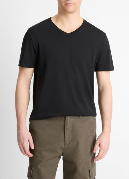 VINCE Men Pima Cotton V-Neck T-Shirt in Short Sleeve BLACK