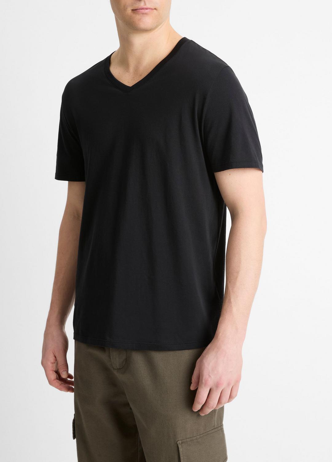 VINCE Men Pima Cotton V-Neck T-Shirt in Short Sleeve BLACK