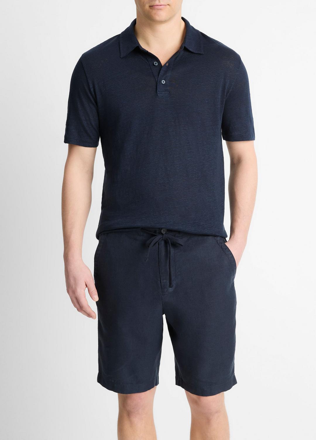 VINCE Men Linen Polo Shirt in Henleys & Polos COASTAL BLUE