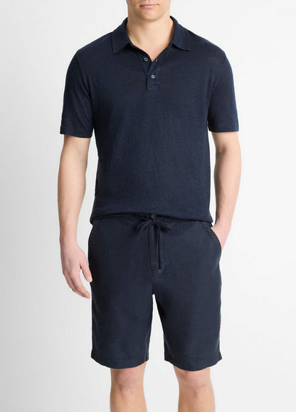 VINCE Men Linen Polo Shirt in Henleys & Polos COASTAL BLUE