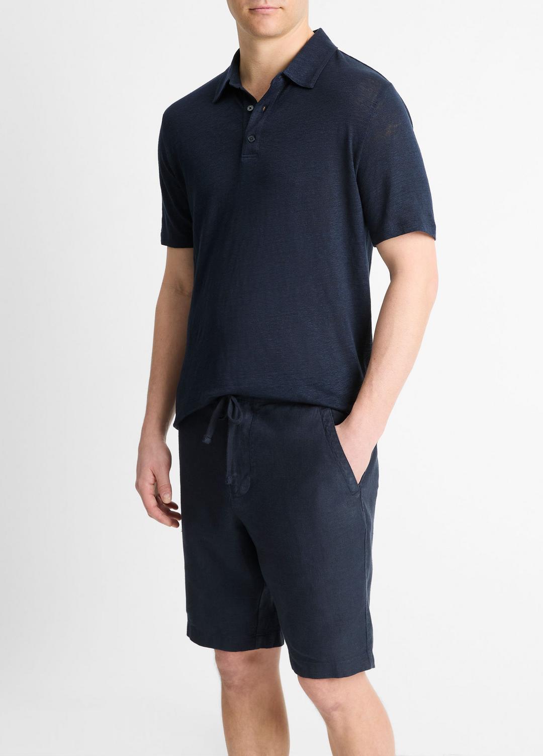 VINCE Men Linen Polo Shirt in Henleys & Polos COASTAL BLUE