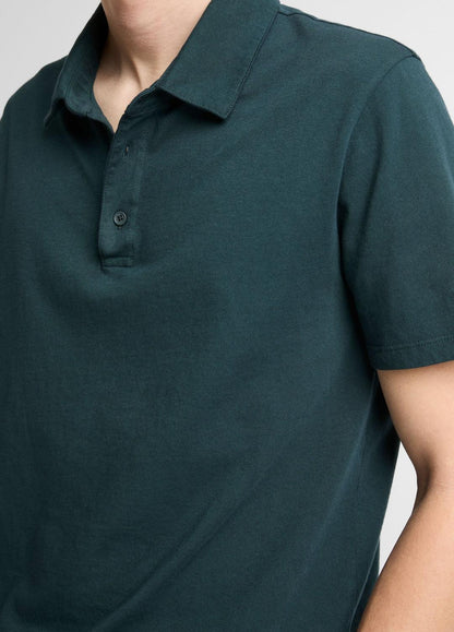 VINCE Men Garment Dye Cotton Polo Shirt in Short Sleeve WASHED SEAWEED