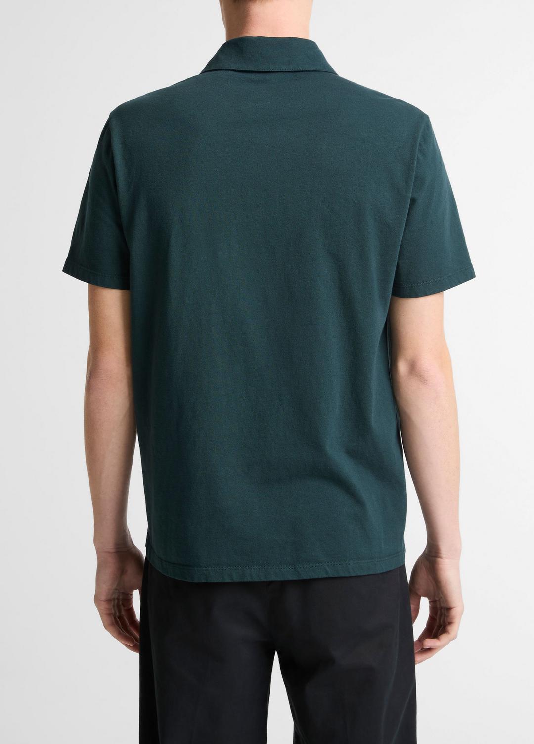 VINCE Men Garment Dye Cotton Polo Shirt in Short Sleeve WASHED SEAWEED