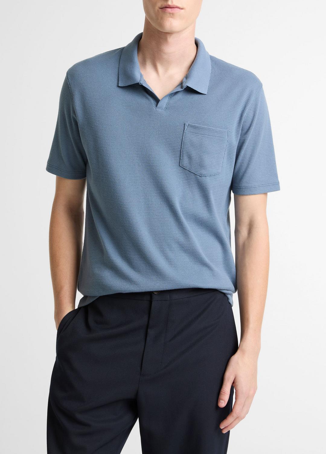 VINCE Men Garment Dye Cotton Polo Shirt in Short Sleeve WASHED RAINWATER