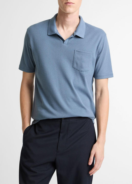 VINCE Men Garment Dye Cotton Polo Shirt in Short Sleeve WASHED RAINWATER