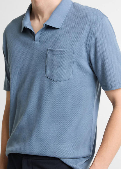 VINCE Men Garment Dye Cotton Polo Shirt in Short Sleeve WASHED RAINWATER