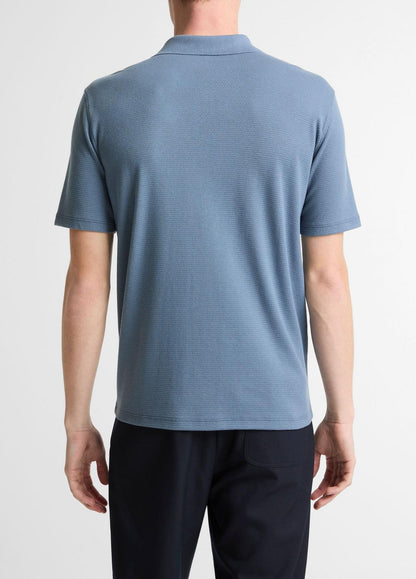 VINCE Men Garment Dye Cotton Polo Shirt in Short Sleeve WASHED RAINWATER