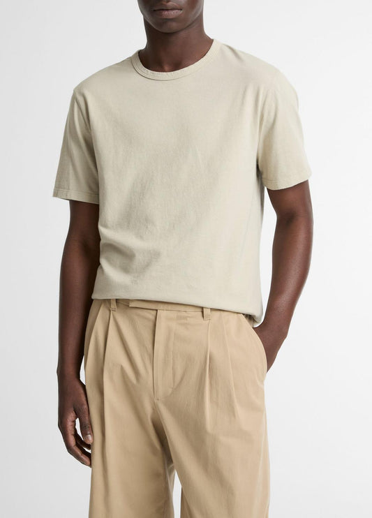 VINCE Men Garment Dye Cotton T-Shirt in Short Sleeve WASHED PARCHMENT