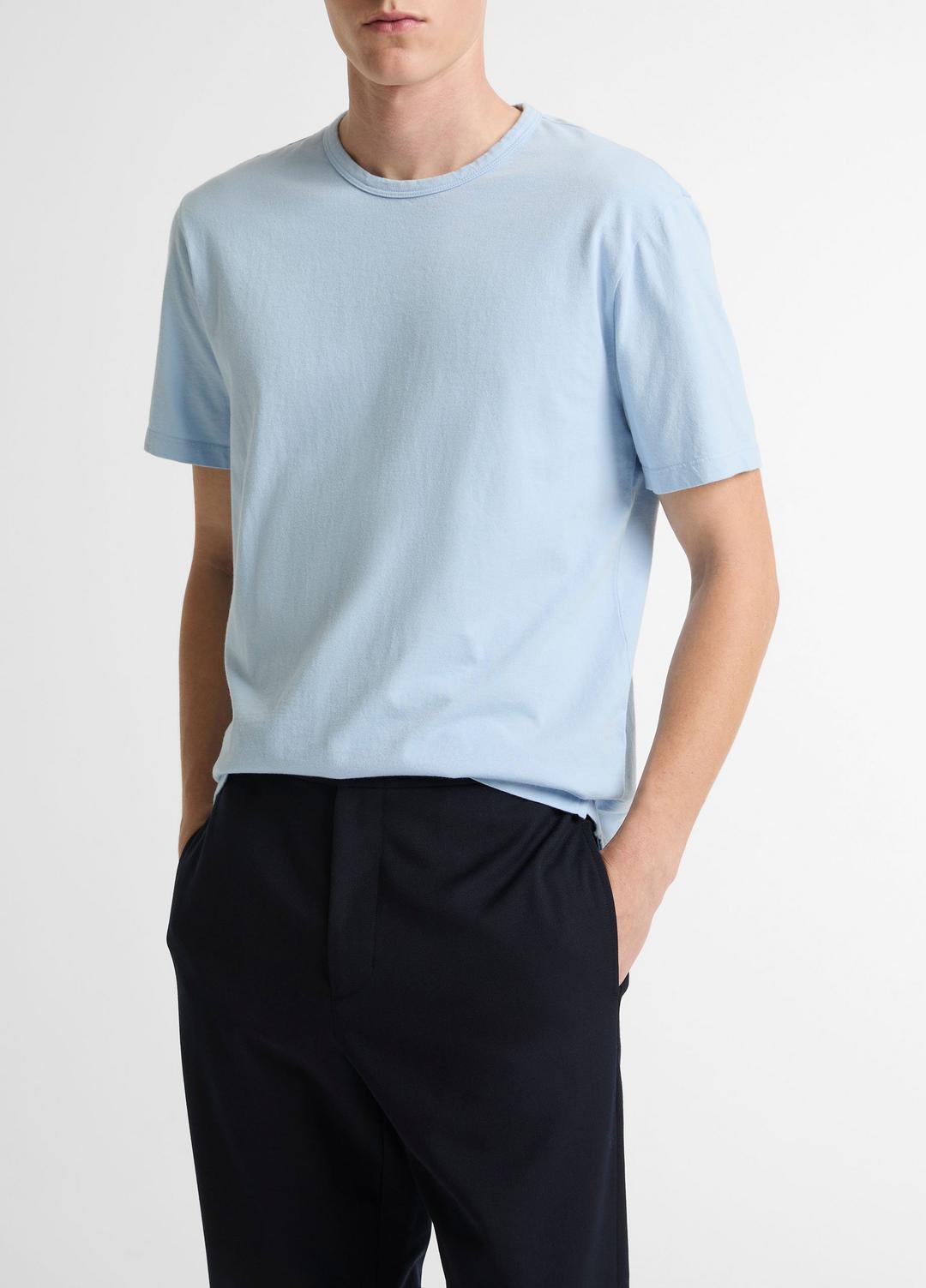 VINCE Men Garment Dye Cotton T-Shirt in Short Sleeve WASHED RAINWATER