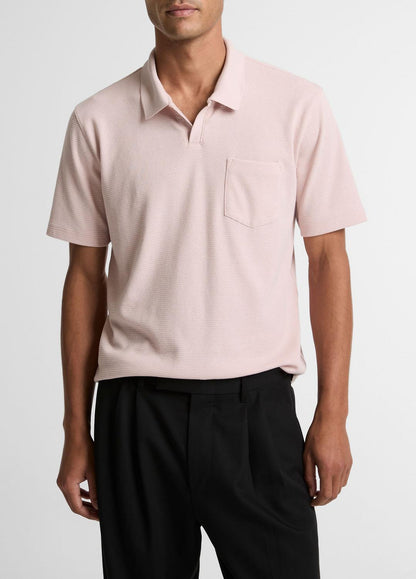 VINCE Men Cotton-Blend Johnny-Collar Polo Shirt in Henleys & Polos PARADISE