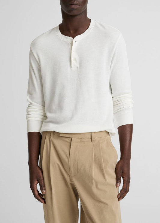 VINCE Men Jacquard-Rib Cotton Henley in Long Sleeve OFF WHITE