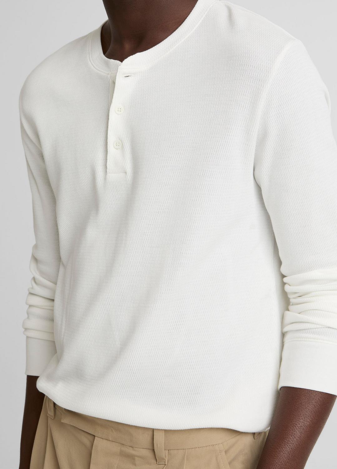 VINCE Men Jacquard-Rib Cotton Henley in Long Sleeve OFF WHITE