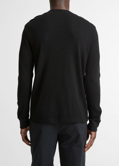 VINCE Men Jacquard-Rib Cotton Henley in Long Sleeve BLACK