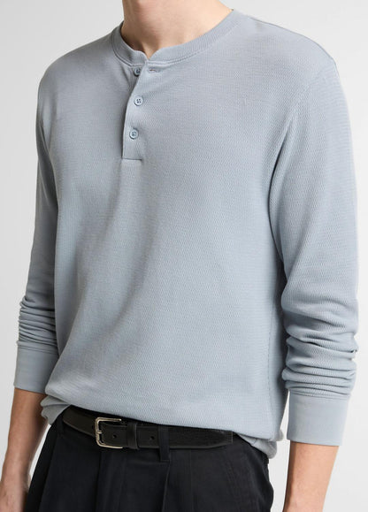 VINCE Men Jacquard-Rib Cotton Henley in Long Sleeve STEEL BLUE