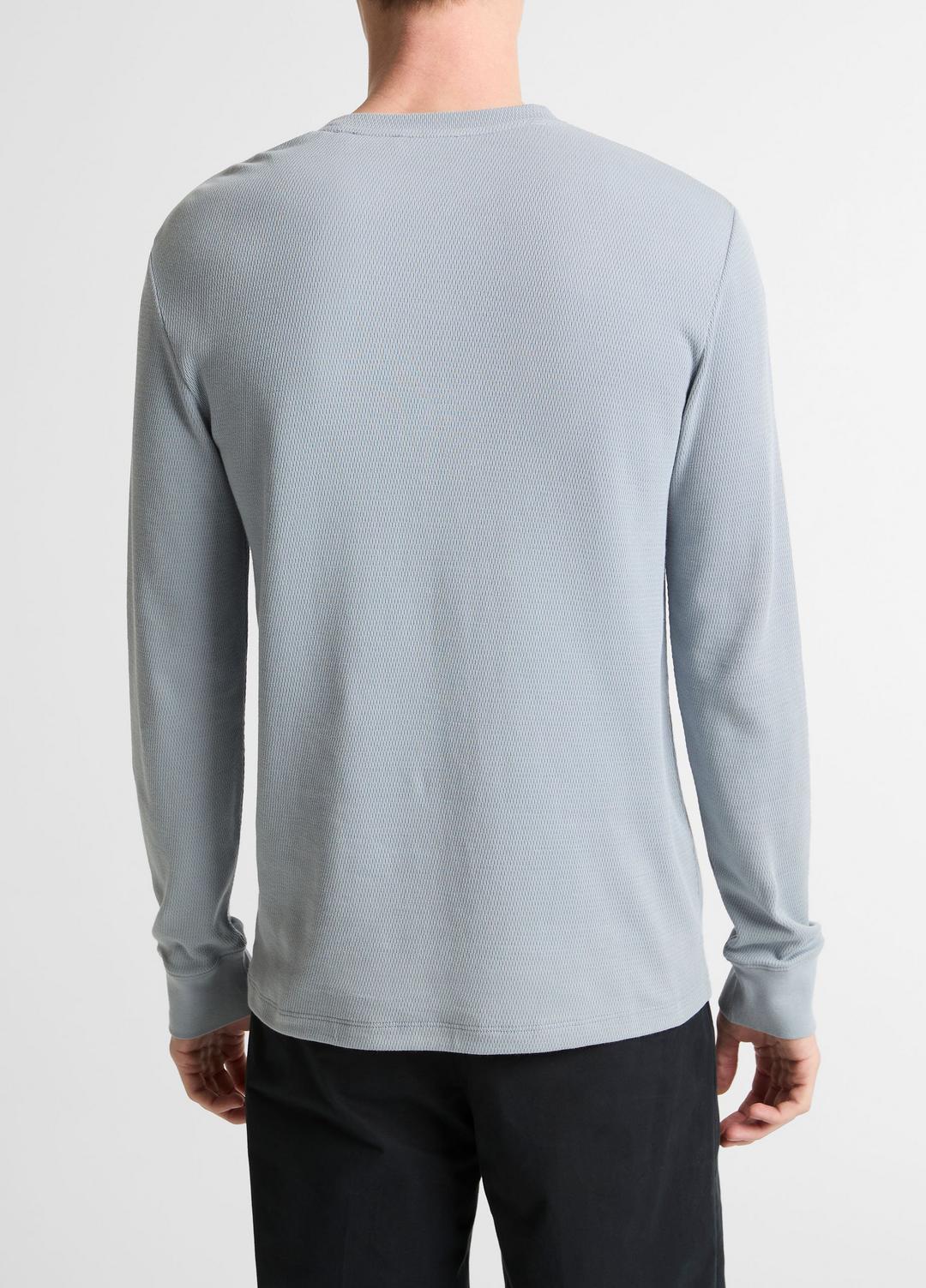 VINCE Men Jacquard-Rib Cotton Henley in Long Sleeve STEEL BLUE