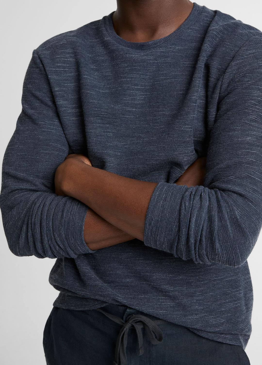 VINCE Men Double-Knit Cotton-Blend Long-Sleeve Shirt in Long Sleeve HEATHER COASTAL BLUE