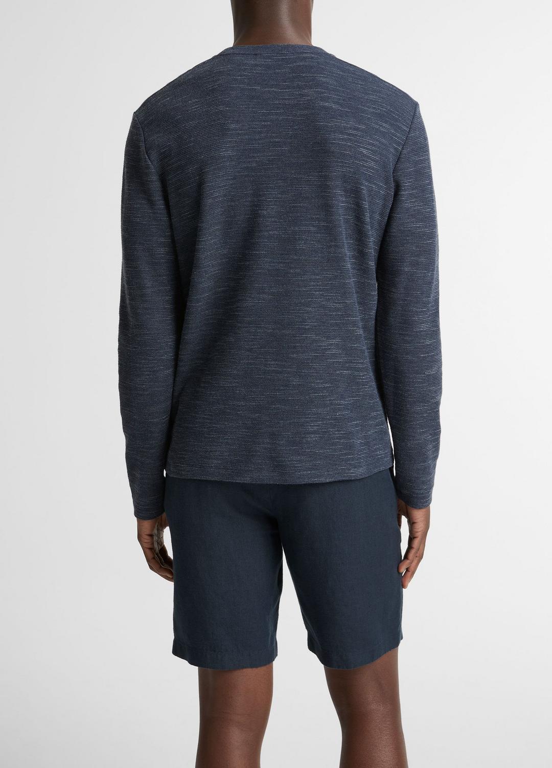 VINCE Men Double-Knit Cotton-Blend Long-Sleeve Shirt in Long Sleeve HEATHER COASTAL BLUE