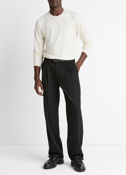 VINCE Men Wool Double-Pleat Suiting Trouser in Trousers BLACK