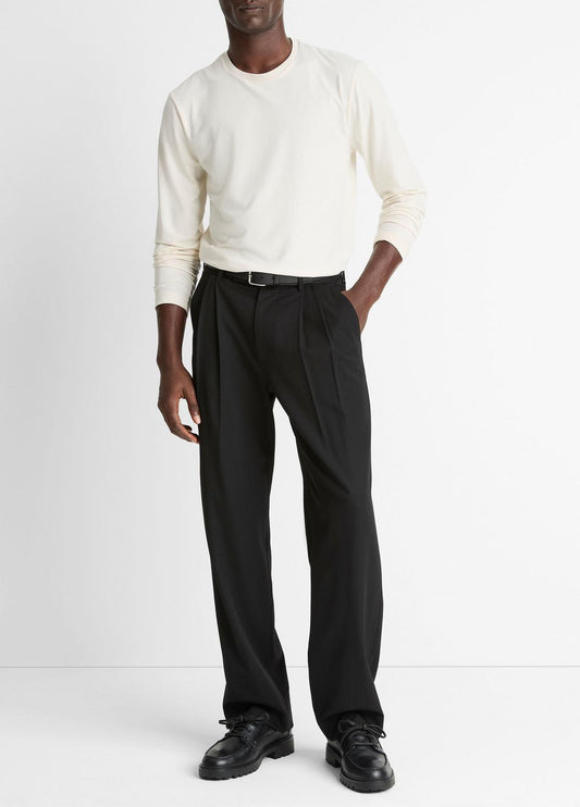 VINCE Men Wool Double-Pleat Suiting Trouser in Trousers BLACK