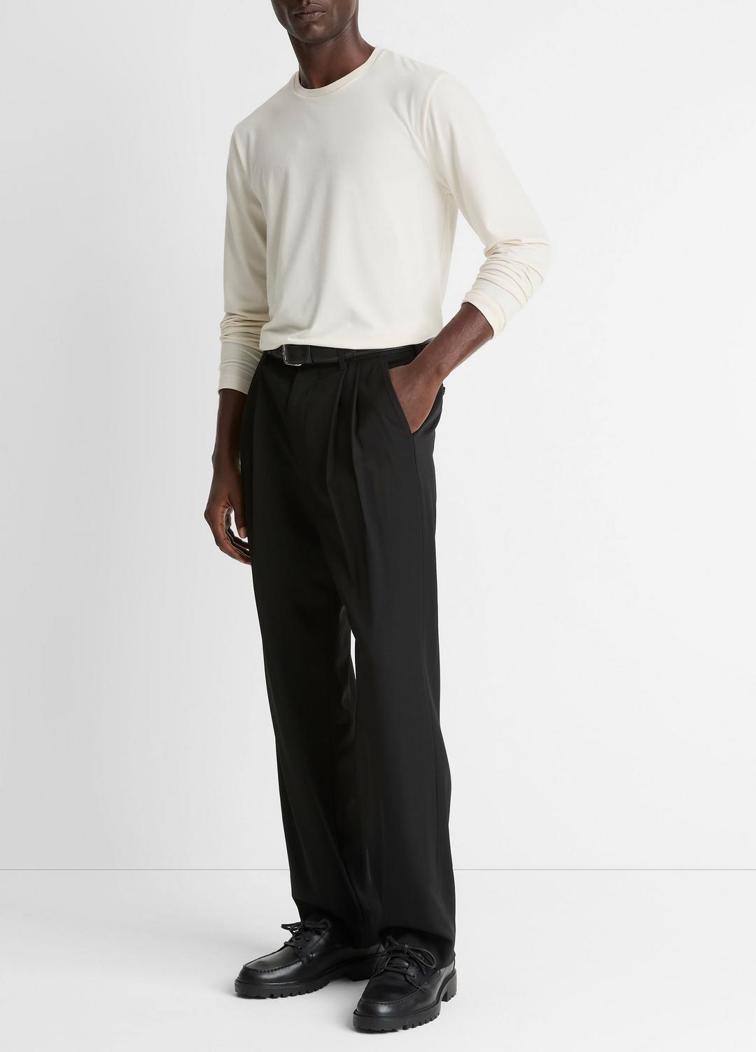VINCE Men Wool Double-Pleat Suiting Trouser in Trousers BLACK