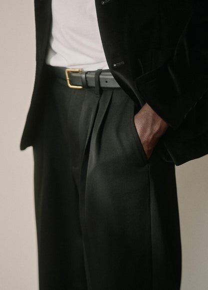 VINCE Men Wool Double-Pleat Suiting Trouser in Trousers BLACK