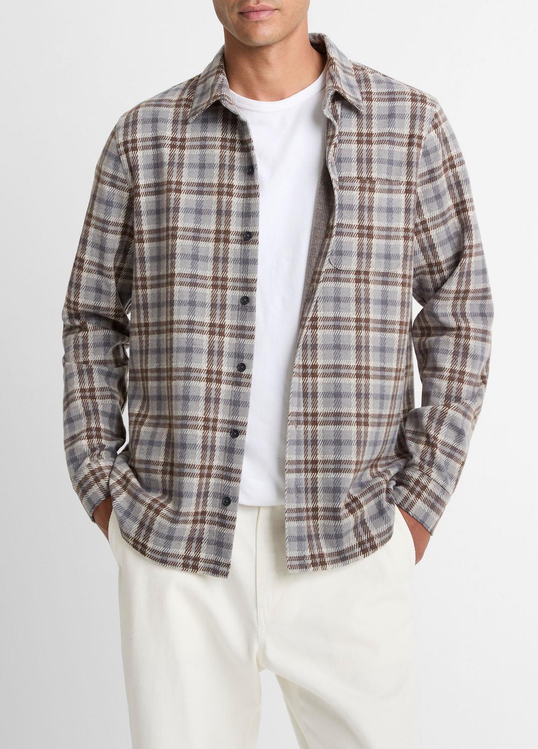 VINCE Men Plaid Cotton-Blend Shirt Jacket in Shirt Jackets HEATHER FOG COMBO