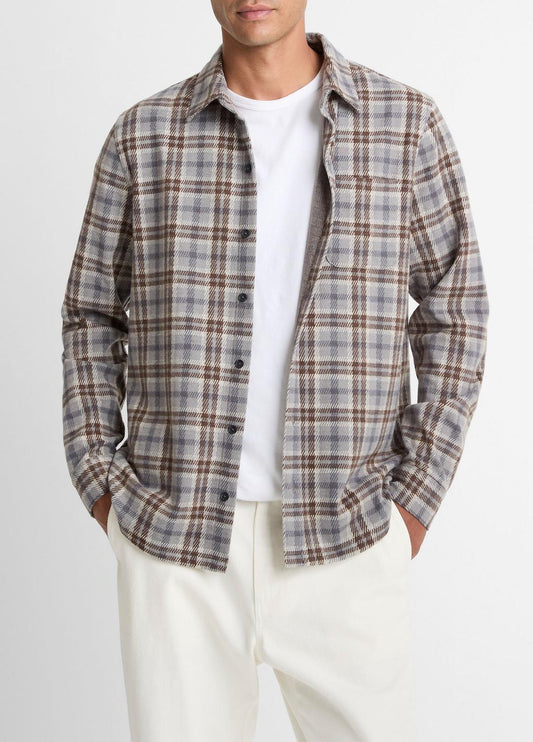 VINCE Men Plaid Cotton-Blend Shirt Jacket in Shirt Jackets HEATHER FOG COMBO