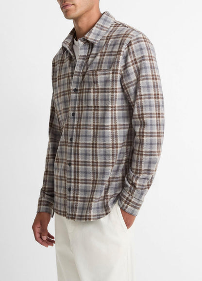 VINCE Men Plaid Cotton-Blend Shirt Jacket in Shirt Jackets HEATHER FOG COMBO